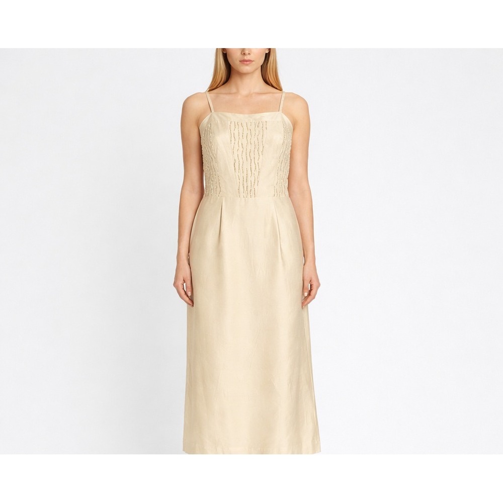 Joseph Ribkoff Creations Ivory Beaded Dress Strappy Evening Canada SZ 14 Glam‎